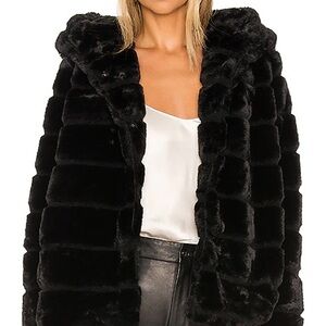 Apparis Black Hooded Faux Fur Coat